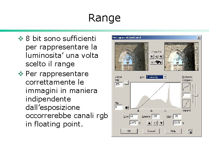 Range v 8 bit sono sufficienti per rappresentare la luminosita’ una volta scelto il