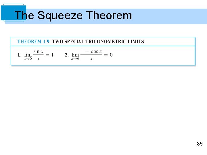 The Squeeze Theorem 39 The Squeeze Theorem 39