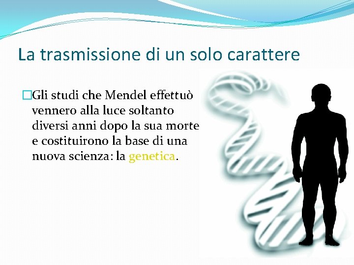 La trasmissione di un solo carattere �Gli studi che Mendel effettuò vennero alla luce