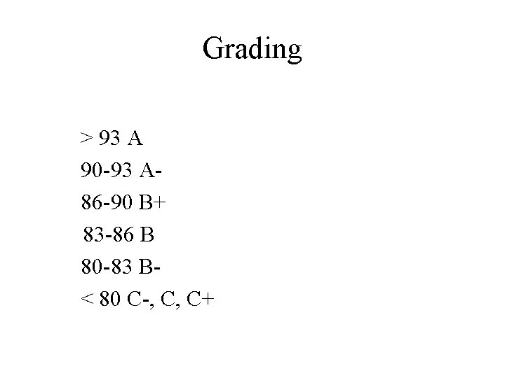 Grading > 93 A 90 -93 A 86 -90 B+ 83 -86 B 80