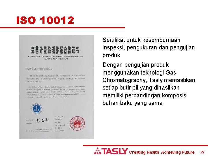 ISO 10012 Sertifikat untuk kesempurnaan inspeksi, pengukuran dan pengujian produk Dengan pengujian produk menggunakan