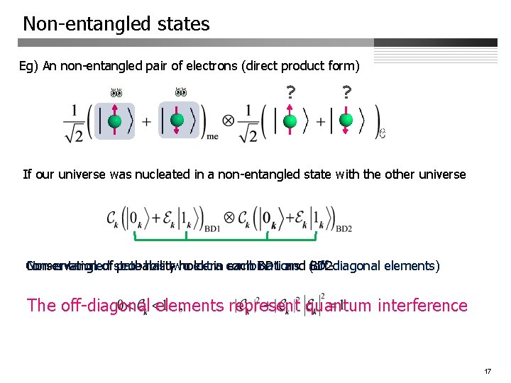 Non-entangled states Eg) An non-entangled pair of electrons (direct product form) If our universe