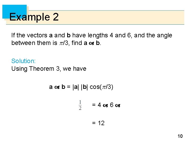 Example 2 If the vectors a and b have lengths 4 and 6, and