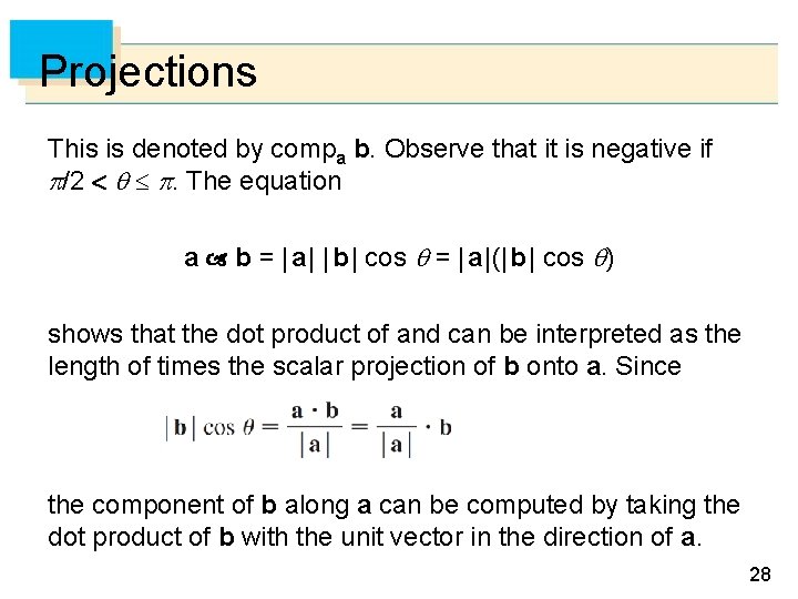 Projections This is denoted by compa b. Observe that it is negative if /2