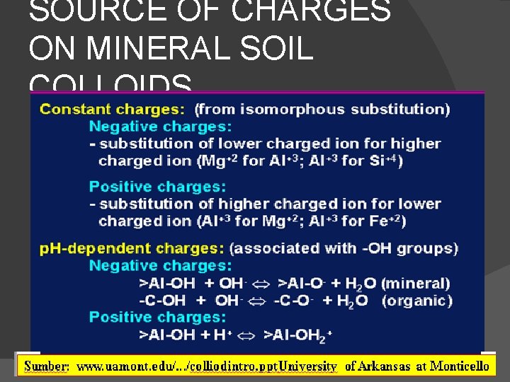 SOURCE OF CHARGES ON MINERAL SOIL COLLOIDS 