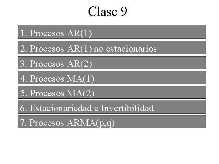 Clase 9 1. Procesos AR(1) 2. Procesos AR(1) no estacionarios 3. Procesos AR(2) 4.