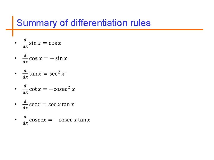 Summary of differentiation rules 