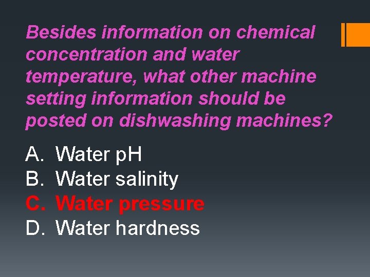 Besides information on chemical concentration and water temperature, what other machine setting information should