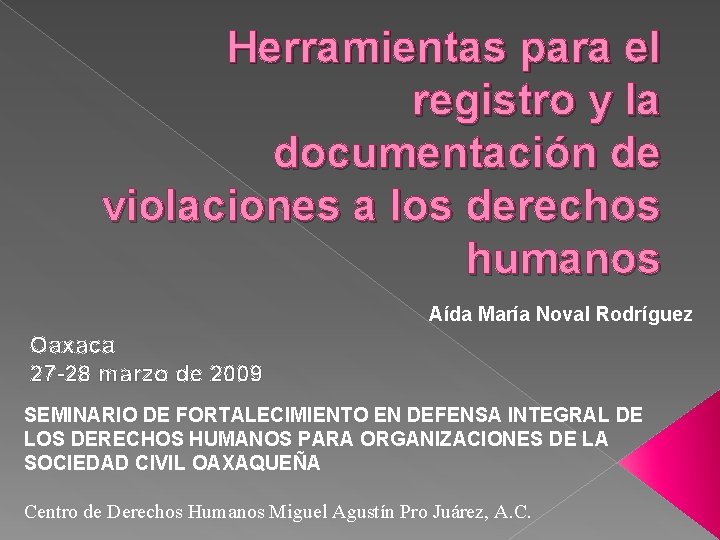Herramientas para el registro y la documentación de violaciones a los derechos humanos Aída Herramientas para el registro y la documentación de violaciones a los derechos humanos Aída