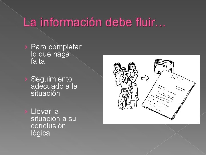 La información debe fluir… › Para completar lo que haga falta › Seguimiento adecuado La información debe fluir… › Para completar lo que haga falta › Seguimiento adecuado