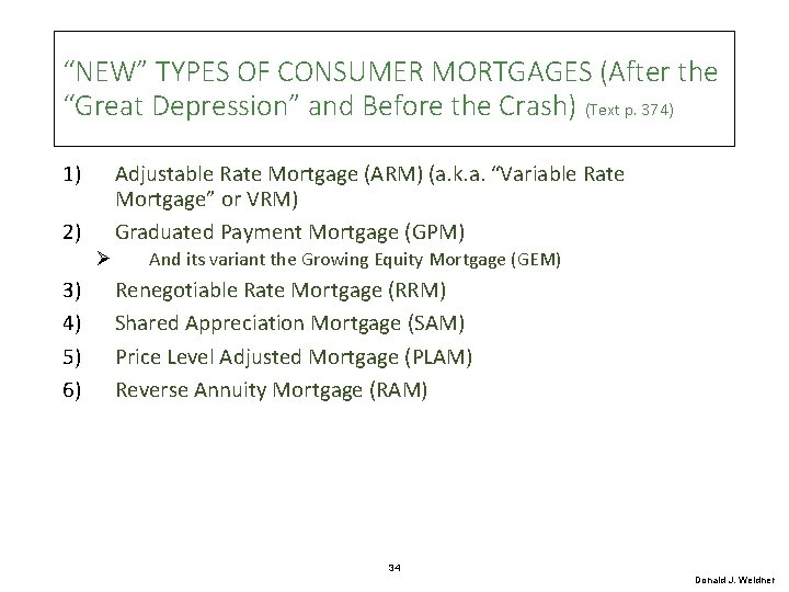 “NEW” TYPES OF CONSUMER MORTGAGES (After the “Great Depression” and Before the Crash) (Text