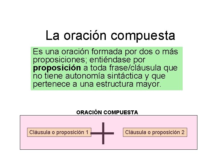 La oración compuesta Es una oración formada por dos o más proposiciones; entiéndase por