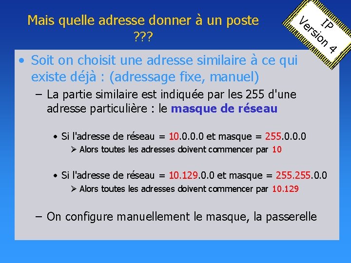 Mais quelle adresse donner à un poste ? ? ? Ve IP rs io Mais quelle adresse donner à un poste ? ? ? Ve IP rs io