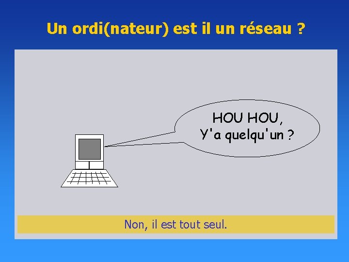 Un ordi(nateur) est il un réseau ? HOU, Y'a quelqu'un ? Non, il est Un ordi(nateur) est il un réseau ? HOU, Y'a quelqu'un ? Non, il est