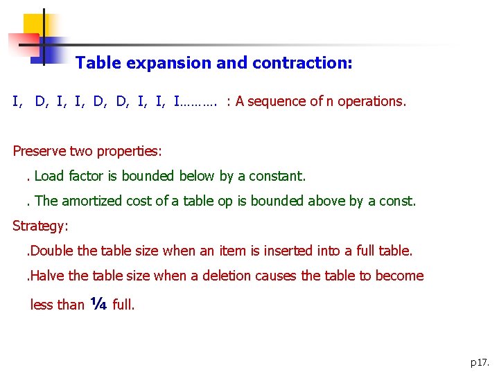 Table expansion and contraction: I, D, I, I, D, D, I, I, I………. :