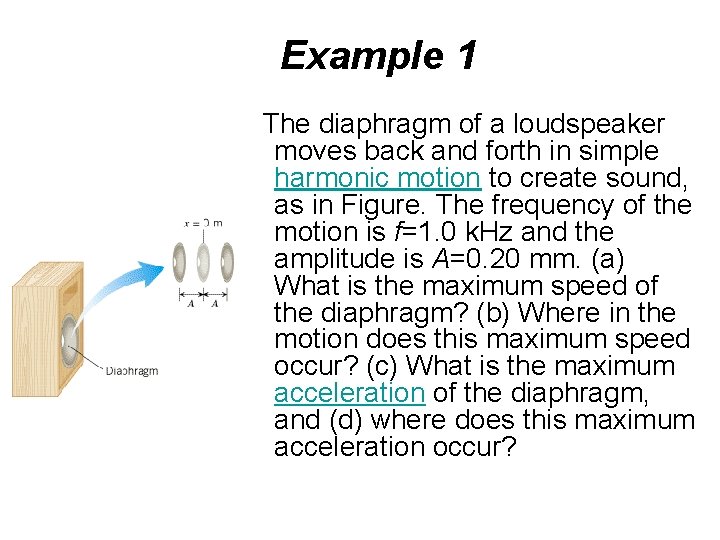 Example 1 The diaphragm of a loudspeaker moves back and forth in simple harmonic