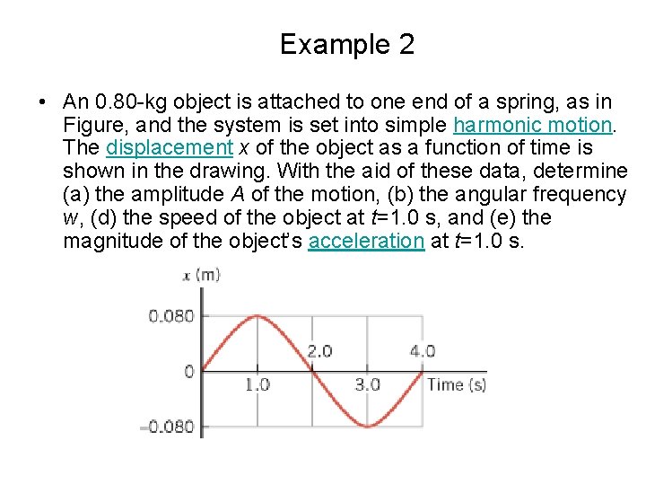 Example 2 • An 0. 80 -kg object is attached to one end of