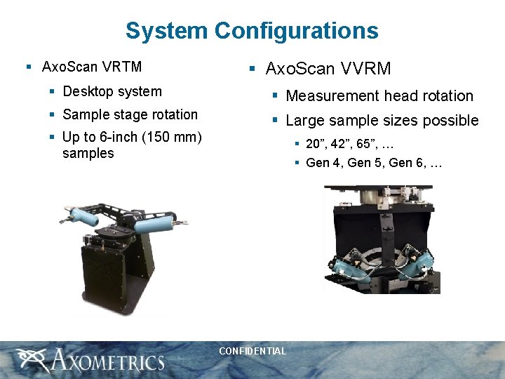 System Configurations § Axo. Scan VRTM § Axo. Scan VVRM § Desktop system §