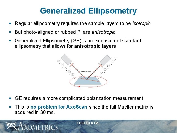 Generalized Ellipsometry § Regular ellipsometry requires the sample layers to be isotropic § But