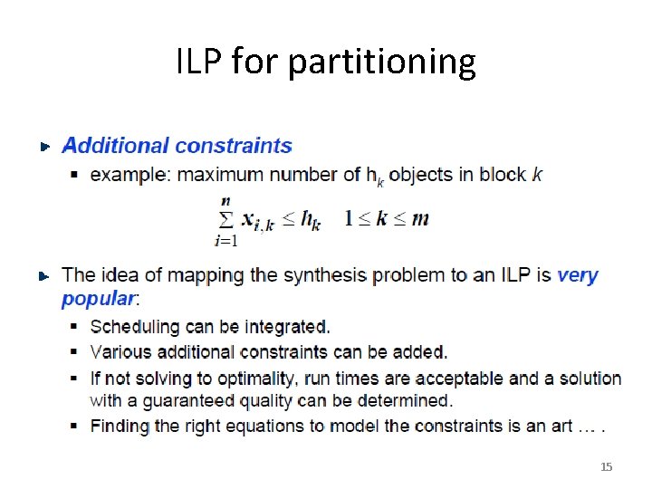 ILP for partitioning 15 