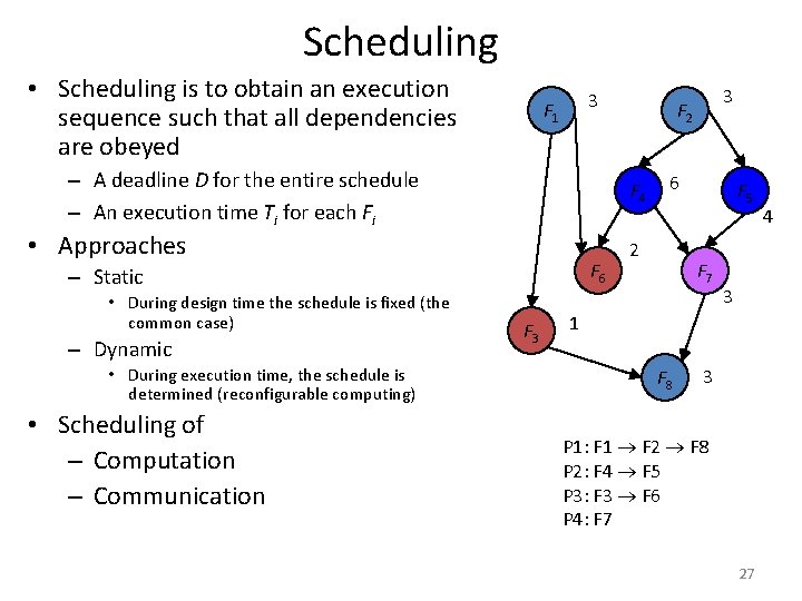 Scheduling • Scheduling is to obtain an execution sequence such that all dependencies are