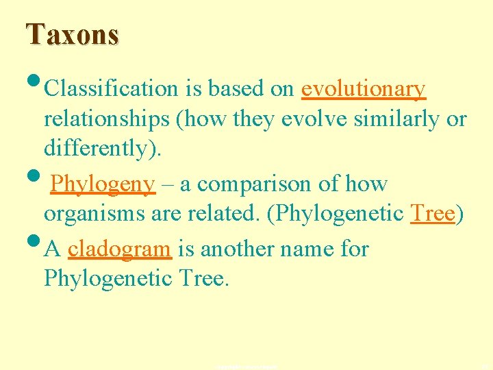 Taxons • Classification is based on evolutionary • • relationships (how they evolve similarly