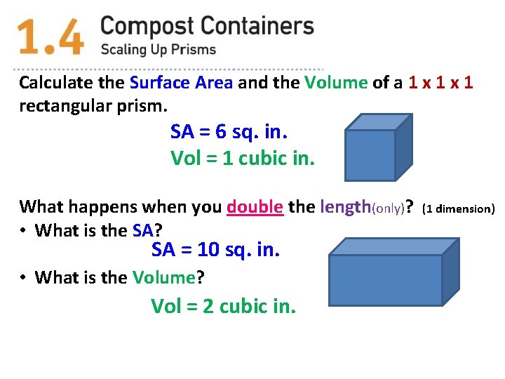 Calculate the Surface Area and the Volume of a 1 x 1 rectangular prism.