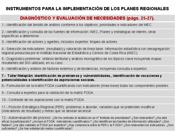 INSTRUMENTOS PARA LA IMPLEMENTACIÓN DE LOS PLANES REGIONALES DIAGNÓSTICO Y EVALUACIÓN DE NECESIDADES (págs.