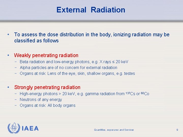 External Radiation • To assess the dose distribution in the body, ionizing radiation may External Radiation • To assess the dose distribution in the body, ionizing radiation may