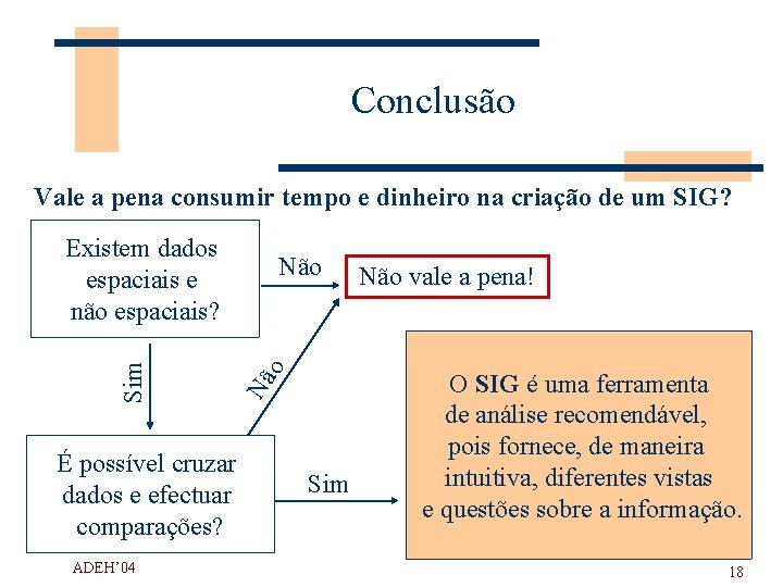 Conclusão Vale a pena consumir tempo e dinheiro na criação de um SIG? É