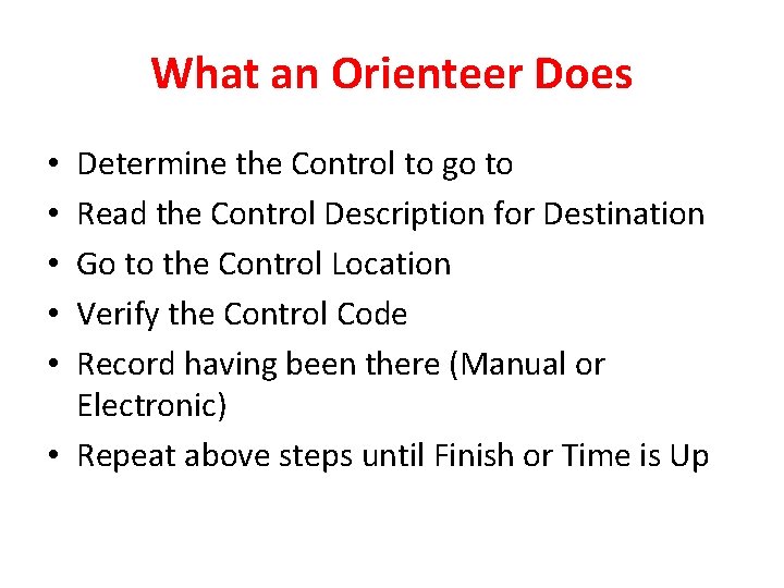 What an Orienteer Does Determine the Control to go to Read the Control Description
