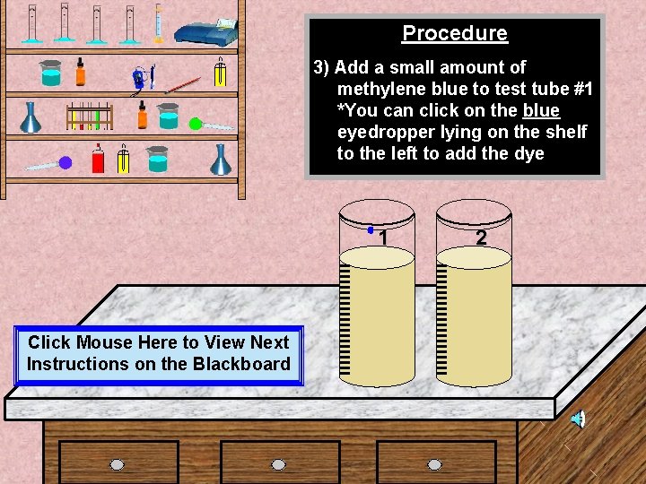 Procedure 3) Add a small amount of methylene blue to test tube #1 *You