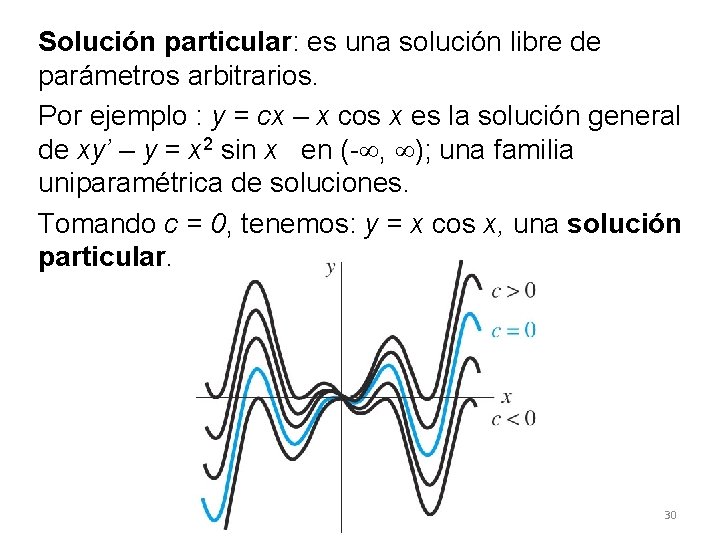 Solución particular: es una solución libre de parámetros arbitrarios. Por ejemplo : y = Solución particular: es una solución libre de parámetros arbitrarios. Por ejemplo : y =