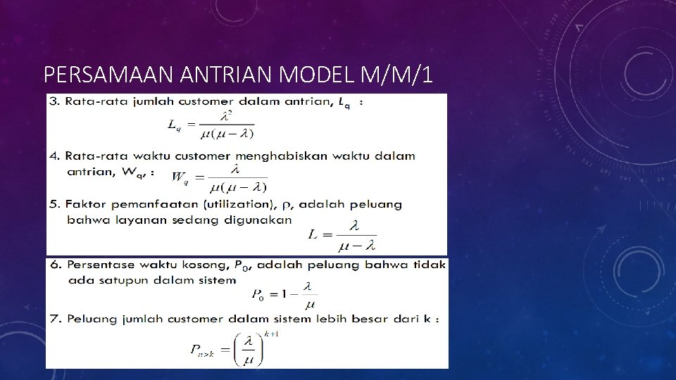 PERSAMAAN ANTRIAN MODEL M/M/1 