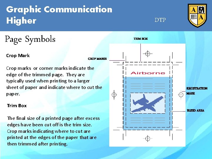 Graphic Communication Higher Page Symbols Crop Mark DTP TRIM BOX CROP MARKS Crop marks