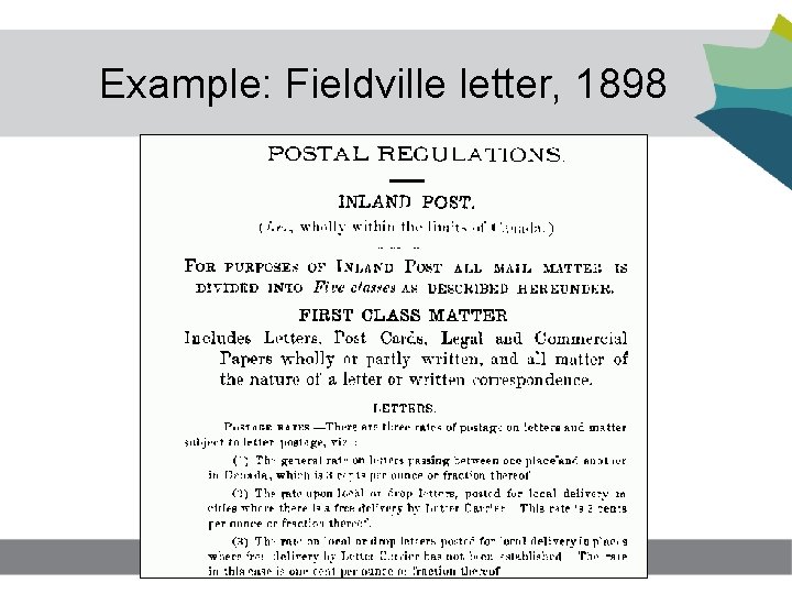 Example: Fieldville letter, 1898 15 Example: Fieldville letter, 1898 15