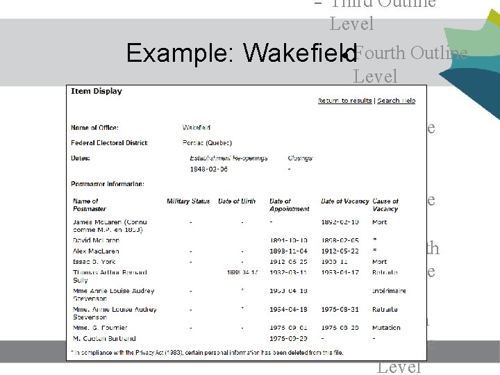 Third Outline Level Example: Wakefield. Fourth Outline 18 Level Fifth Outline Level Sixth Third Outline Level Example: Wakefield. Fourth Outline 18 Level Fifth Outline Level Sixth