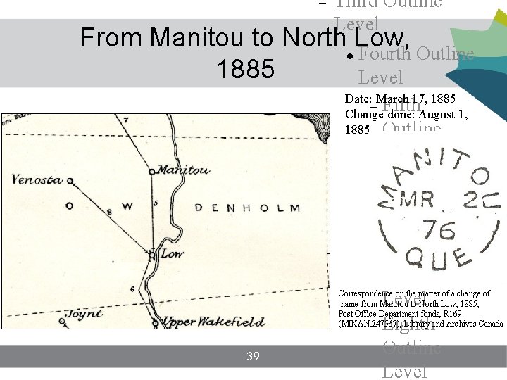Third Outline Level From Manitou to North Low, Fourth Outline 1885 Level Date: Third Outline Level From Manitou to North Low, Fourth Outline 1885 Level Date: