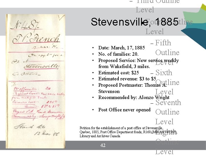 Third Outline Level Fourth Outline Stevensville, 1885 Level Fifth • Date: March, 17, Third Outline Level Fourth Outline Stevensville, 1885 Level Fifth • Date: March, 17,
