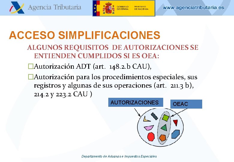 ACCESO SIMPLIFICACIONES ALGUNOS REQUISITOS DE AUTORIZACIONES SE ENTIENDEN CUMPLIDOS SI ES OEA: �Autorización ADT