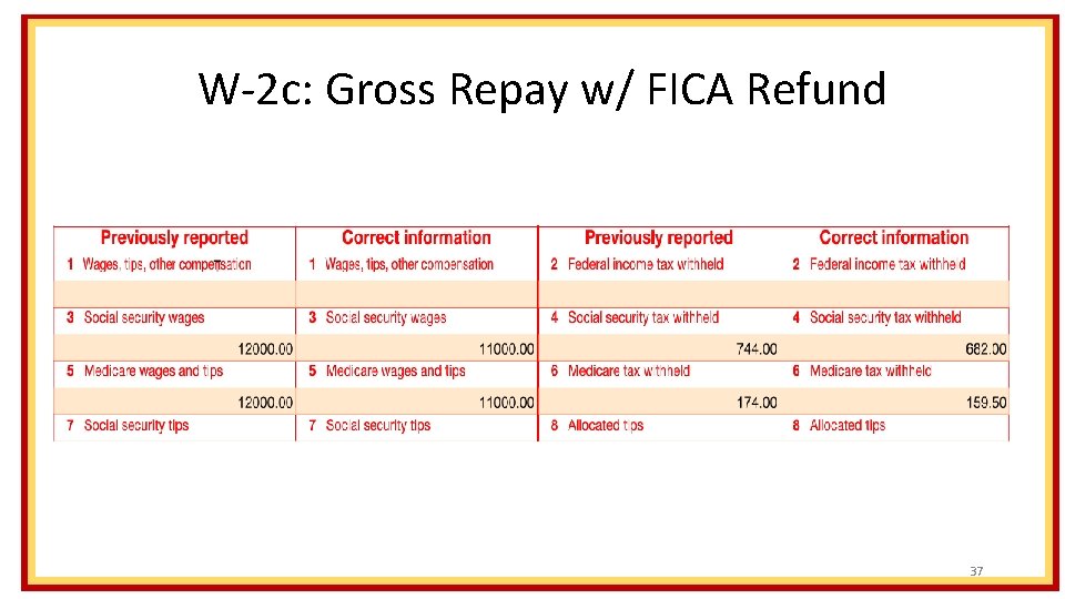 W-2 c: Gross Repay w/ FICA Refund 37 