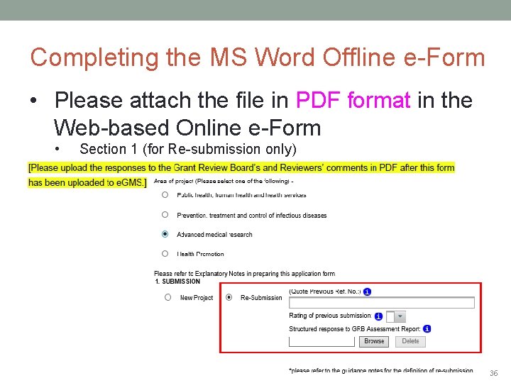 Completing the MS Word Offline e-Form • Please attach the file in PDF format