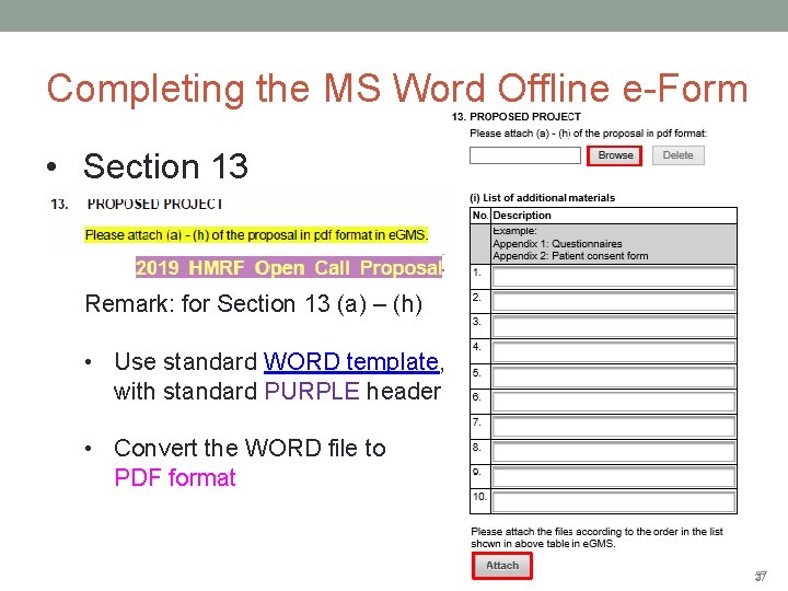 Completing the MS Word Offline e-Form • Section 13 Remark: for Section 13 (a)