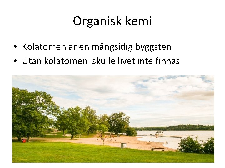 Organisk kemi • Kolatomen är en mångsidig byggsten • Utan kolatomen skulle livet inte
