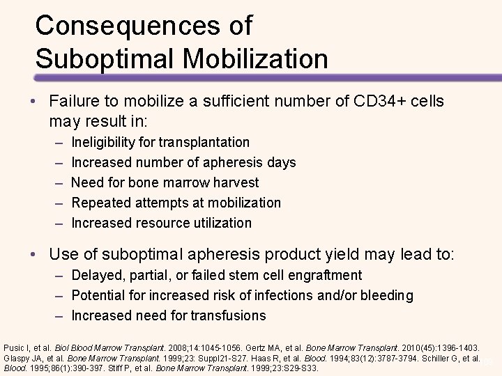 Consequences of Suboptimal Mobilization • Failure to mobilize a sufficient number of CD 34+