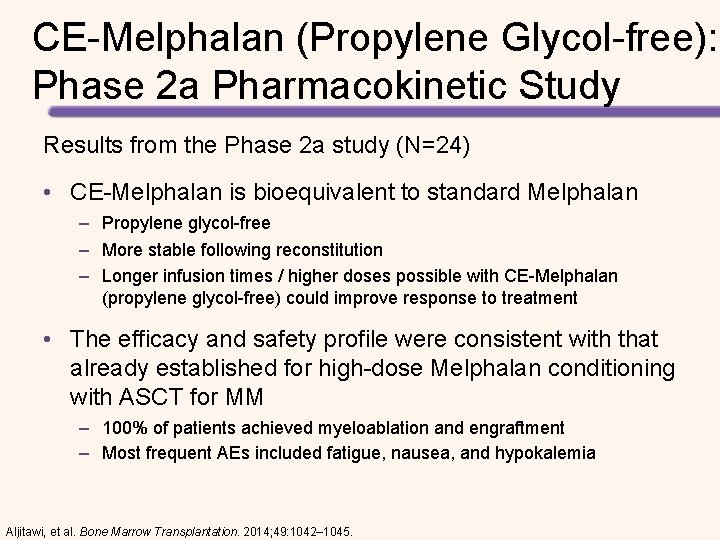 CE-Melphalan (Propylene Glycol-free): Phase 2 a Pharmacokinetic Study Results from the Phase 2 a