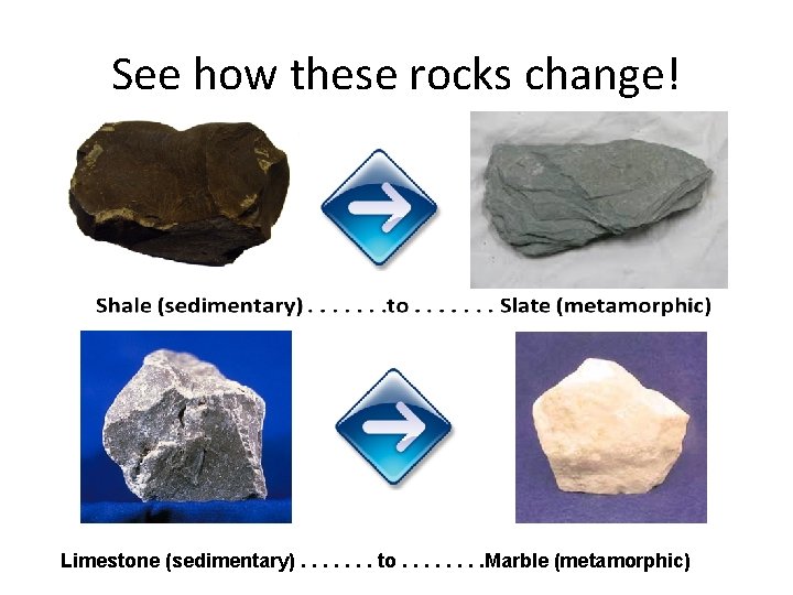 See how these rocks change! Limestone (sedimentary). . . . to. . . .