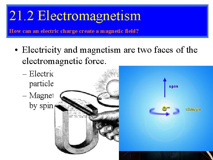 21. 2 Electromagnetism How can an electric charge create a magnetic field? • Electricity