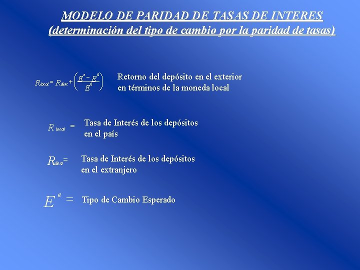 MODELO DE PARIDAD DE TASAS DE INTERES (determinación del tipo de cambio por la MODELO DE PARIDAD DE TASAS DE INTERES (determinación del tipo de cambio por la