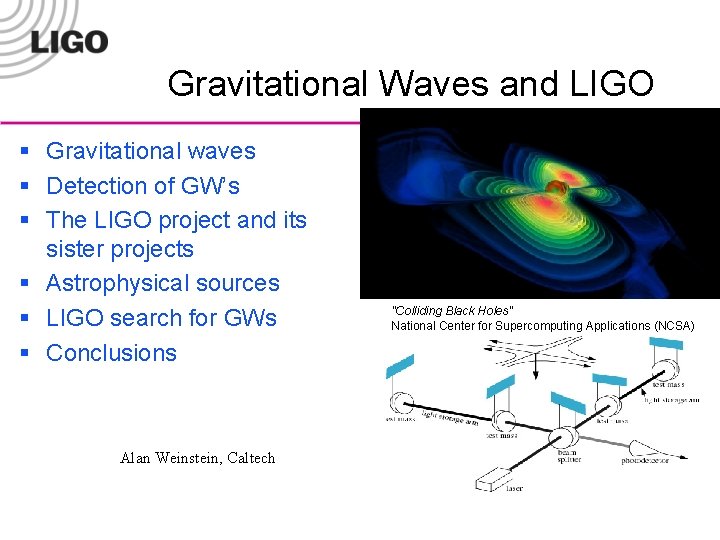 Gravitational Waves and LIGO § Gravitational waves § Detection of GW’s § The LIGO